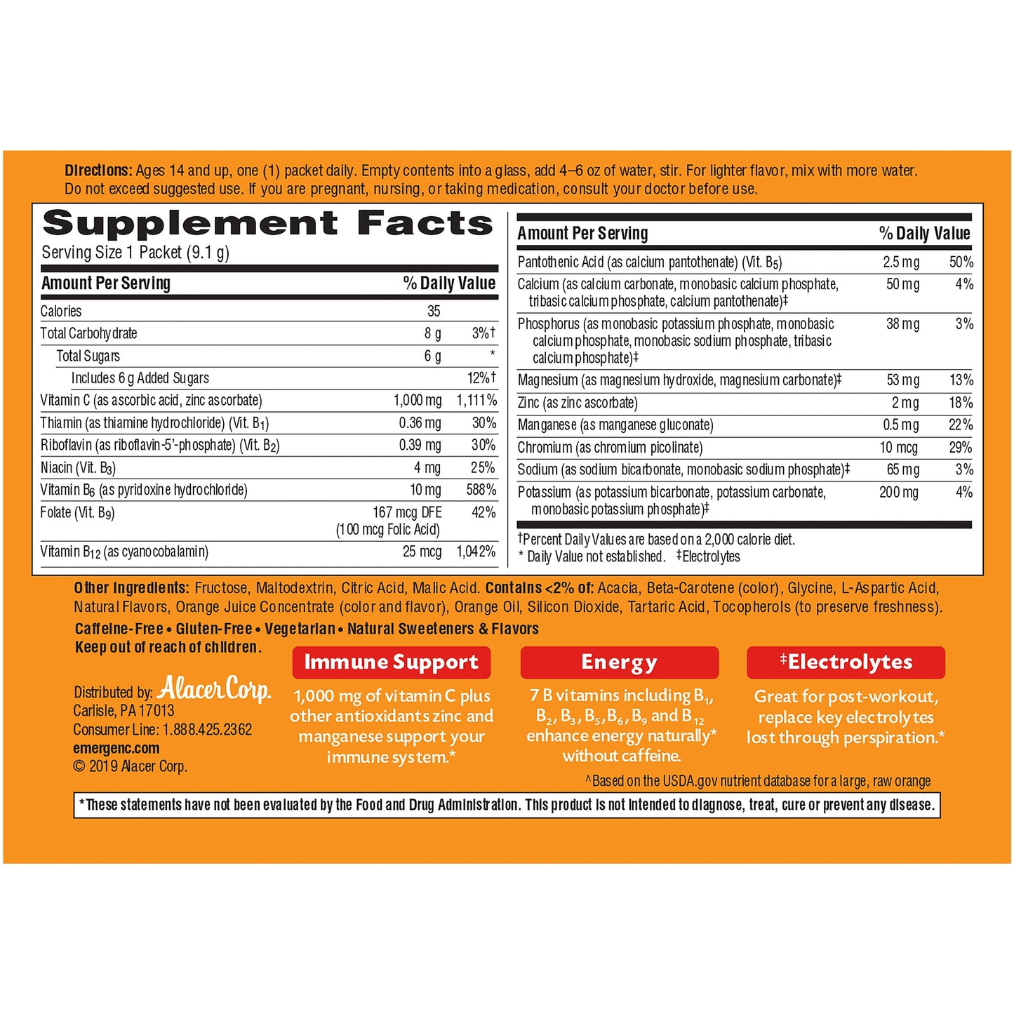 Emergen-C 1000mg Vitamin C Powder for Daily Immune Support Caffeine Free Vitamin C Supplements with Zinc and Manganese, B Vitamins and Electrolytes, Super Orange Flavor - 90 Count/3 Month Supply Nirvana Guru