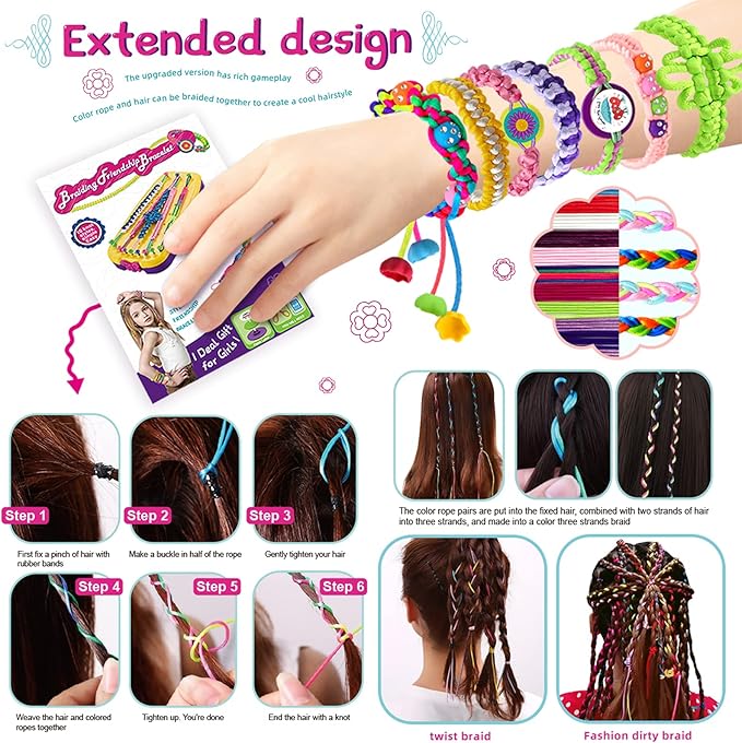 Friendship Bracelet Making Kit Toys, Ages 7 8 9 10 11 12 Year Old Girls Gifts Ideas, Birthday Present for Teen Girl, Arts and Crafts String Maker Tool, Bracelet DIY, Kids Travel Activity Set nirvanaguru