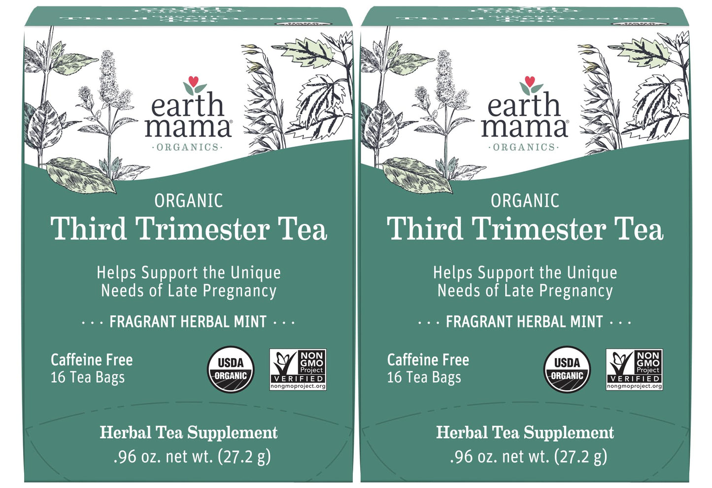 Earth Mama Organic Third Trimester Tea Bags | 100% USDA Organic Herbal Tea for Late Pregnancy Comfort + Childbirth Preparation, 16 Teabags Per Box (2-Pack) Nirvana Guru