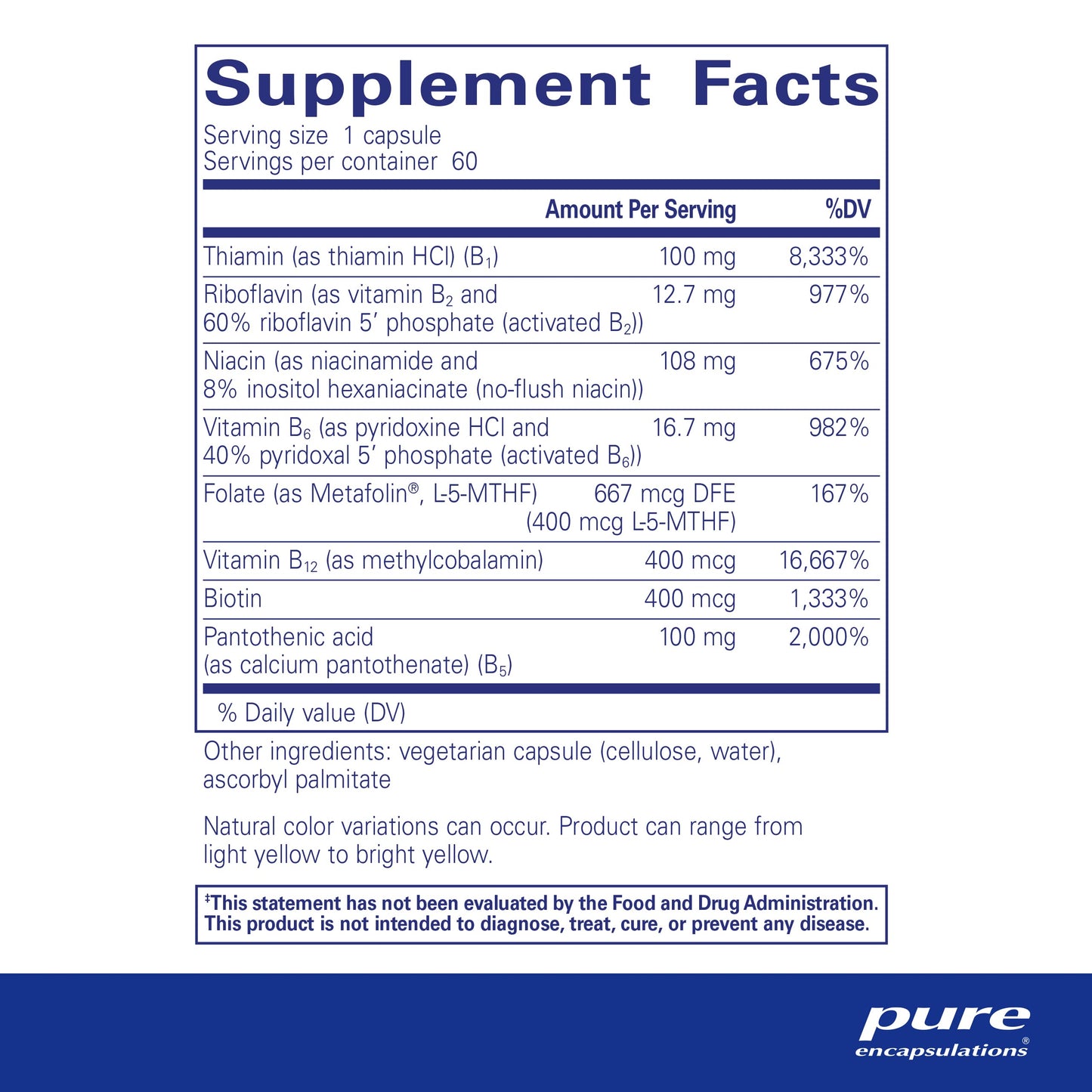 Pure Encapsulations B-Complex Plus - B Vitamins Supplement to Support Neurological Health, Cardiovascular Health, Energy Levels & Nervous System Support* - with Vitamin B12 & More - 120 Capsules Nirvana Guru
