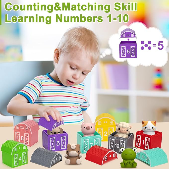 Learning Toys for 1,2,3 Year Old Toddlers, 20Pcs Farm Animals Toys Montessori Counting, Matching & Sorting Fine Motor Games, Christmas Birthday Easter Gift for Baby Boys Girls Age 12-18 Months nirvanaguru