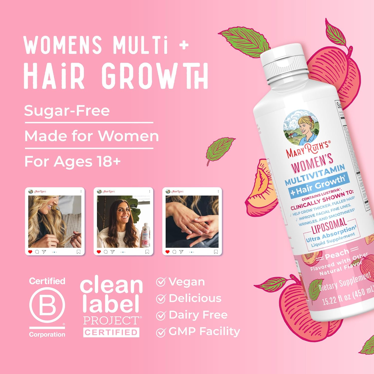 Women's Multivitamin + Lustriva Hair Growth Liposomal | Biotin 10000mcg | Clinically Tested for Thicker Hair, Wrinkles, Fine Lines, Skin Care | with Ashwagandha & Maca Root | Ages 18+ | 15.22 Fl Oz - Nirvana Guru