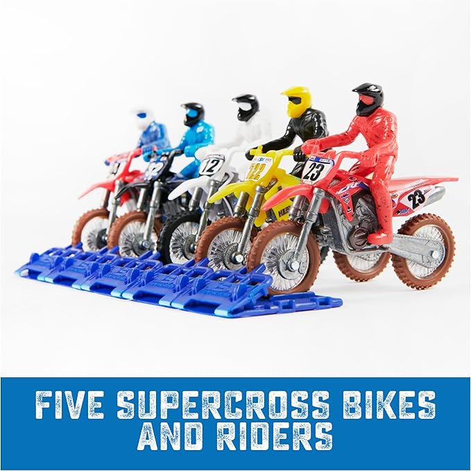 Supercross, Authentic 5-Pack of 1:24 Scale Die-Cast Motorcycles with Rider Figure, Toy Moto Bike for Kids and Collectors Ages 3 and up nirvanaguru