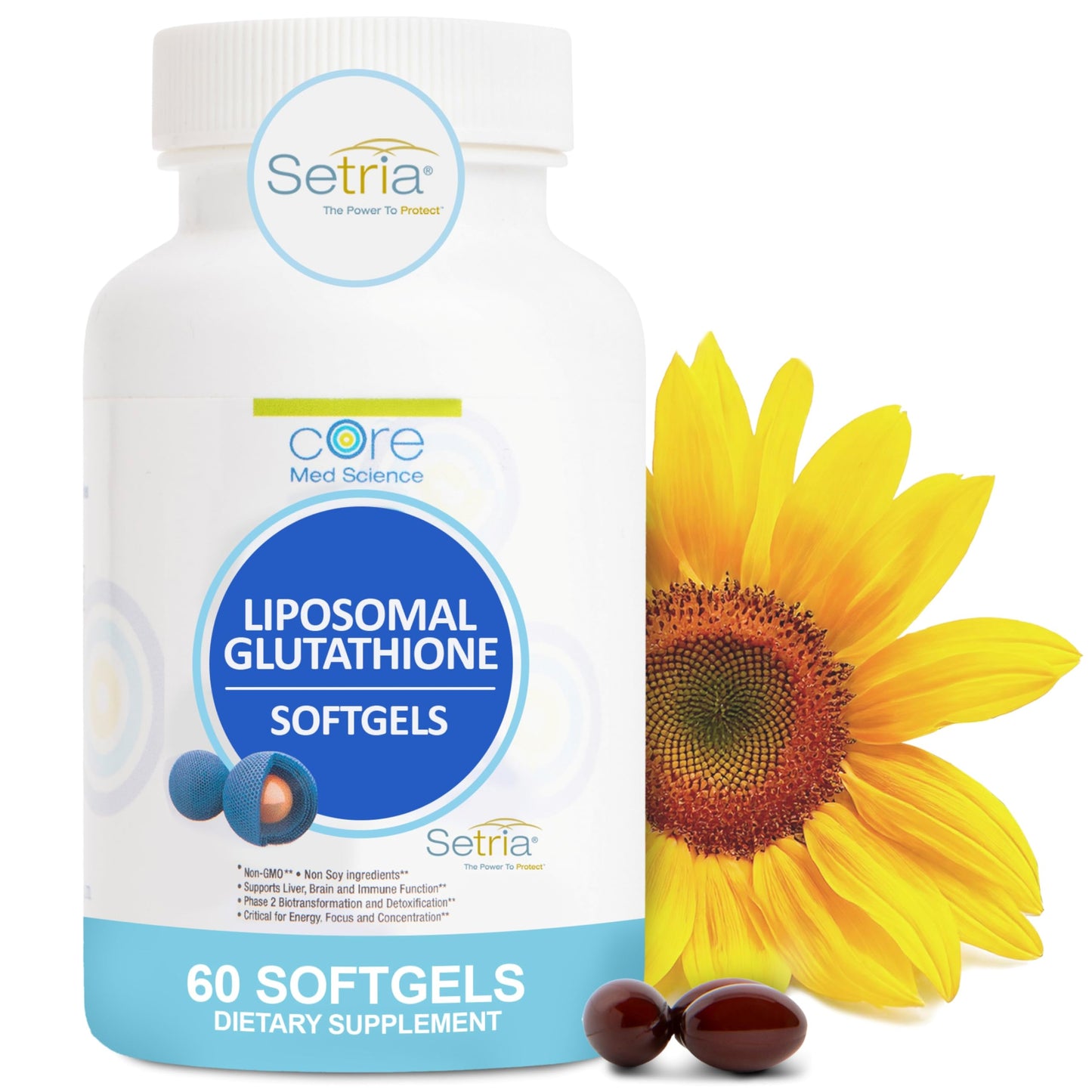 Core Med Science Liposomal Glutathione Supplement (500mg, 60 Softgels) - Pure Reduced Setria with Phospholipid Complex - Antioxidant Supplement for Energy, and Skin Nirvana Guru