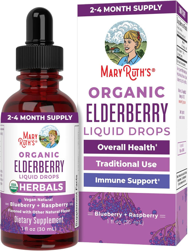 MaryRuth Organics Elderberry Syrup | USDA Organic | Sugar Free Immune Support Supplement for Adults & Kids, Ages 1 | Vegan, Non-GMO, Immune Boosters, Clean Label Project Verified | 1 Fl Oz - Nirvana Guru