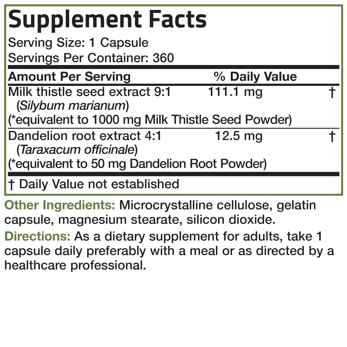 Bronson Milk Thistle Silymarin Marianum & Dandelion Root Liver Health Support, Antioxidant Support, Detox, 120 Capsules