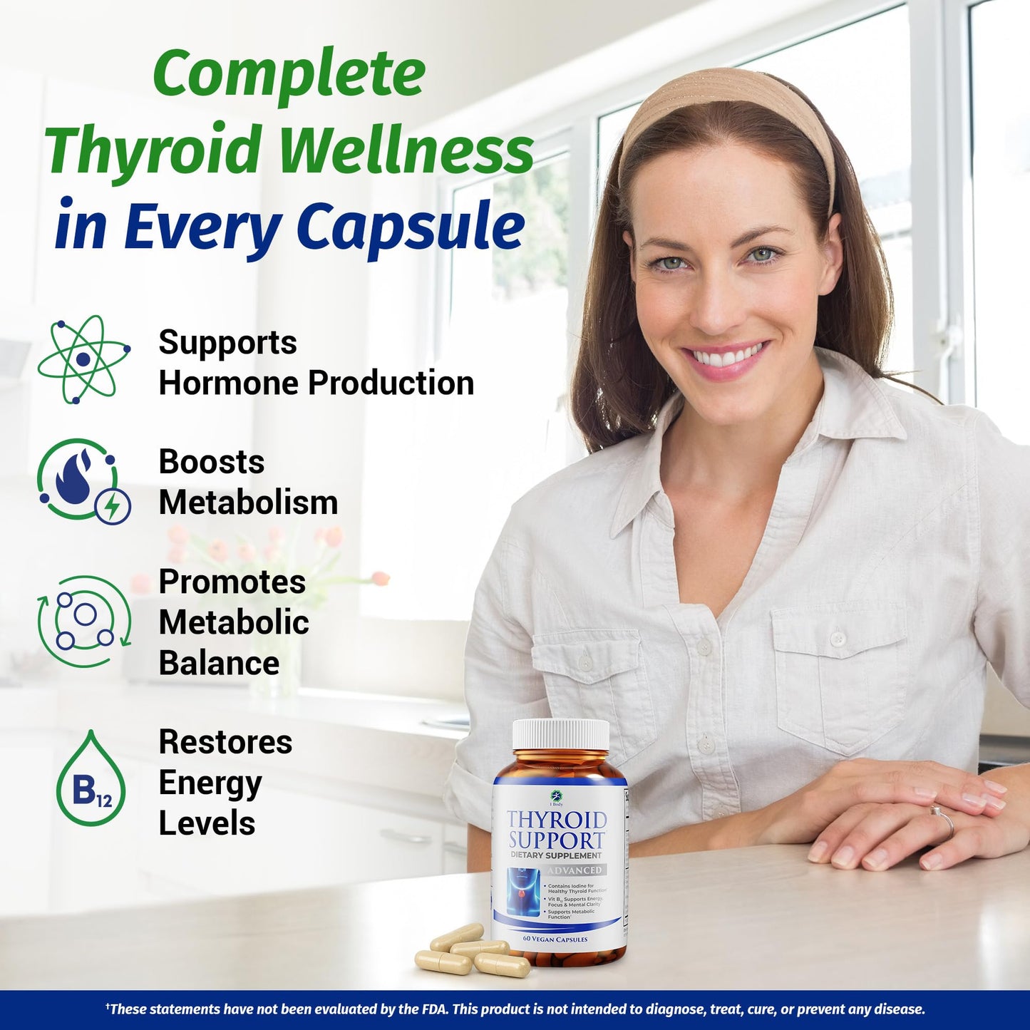 1 Body Thyroid Support Supplement with Iodine, B12, Zinc, Selenium, Ashwagandha, Non-GMO, Vegetarian, 30 Day Supply Nirvana Guru