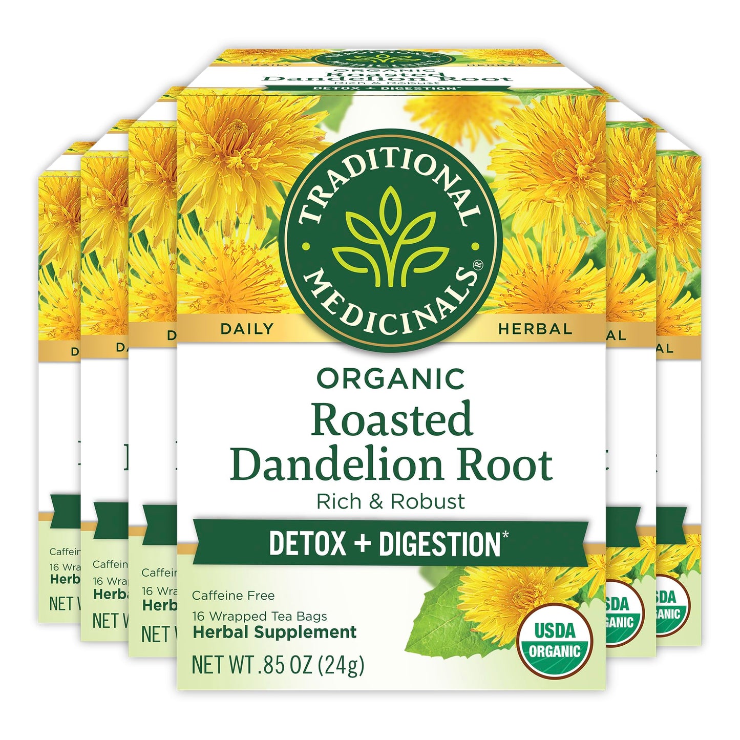 Traditional Medicinals Tea, Organic Roasted Dandelion Root, Supports Kidney Function & Healthy Digestion, 96 Tea Bags (6 Pack) - Nirvana Guru