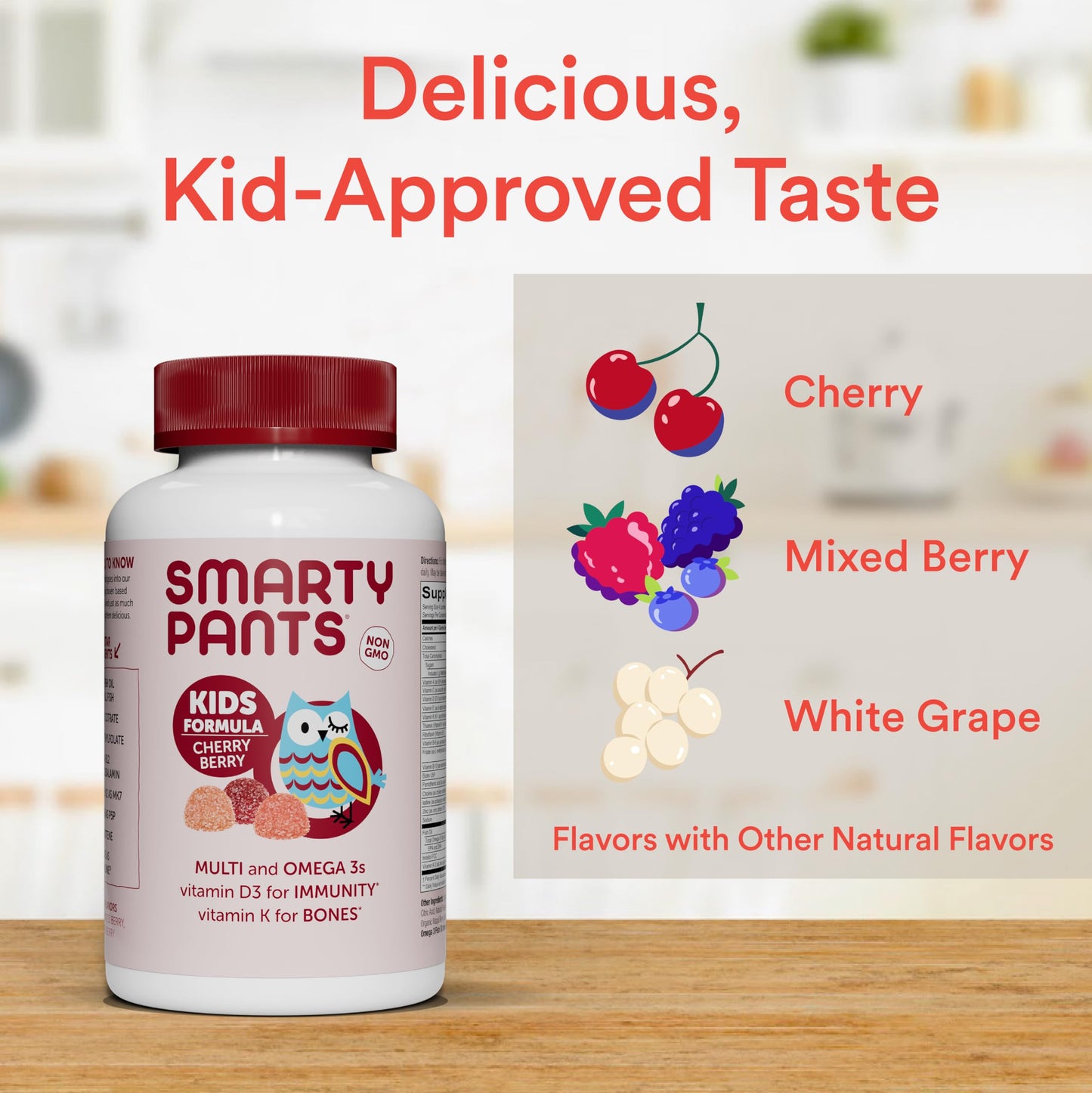 SmartyPants Kids Multivitamin Gummies - Improved Formula: Omega 3 (DHA/EPA), Vitamins D3, C, B12, B6, Vitamin A, K & Zinc, Gluten Free, Three Fruit Flavors, 60 Count (30 Day Supply)