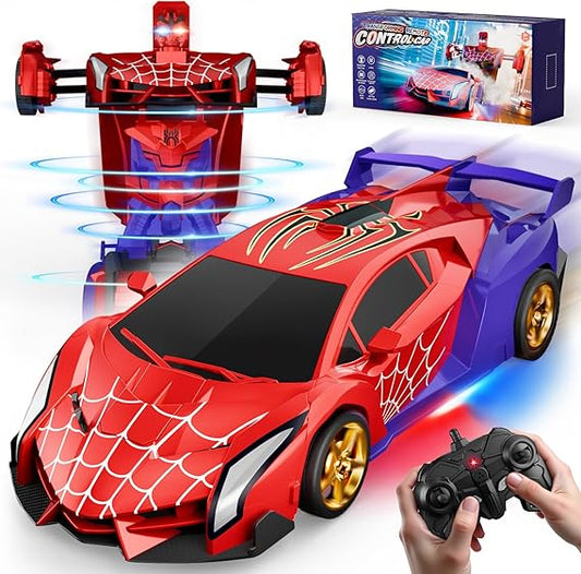 Spider Transform RC Cars Toys with Eye & Underbody Lights, 2.4GHz Remote Control Car One-Button Deformation, Fast 360°Rotation Robot Toys Birthday Gifts for 3 4 5 6 7 8 9 10 Year Old Boys Age 4-7 8-12 nirvanaguru