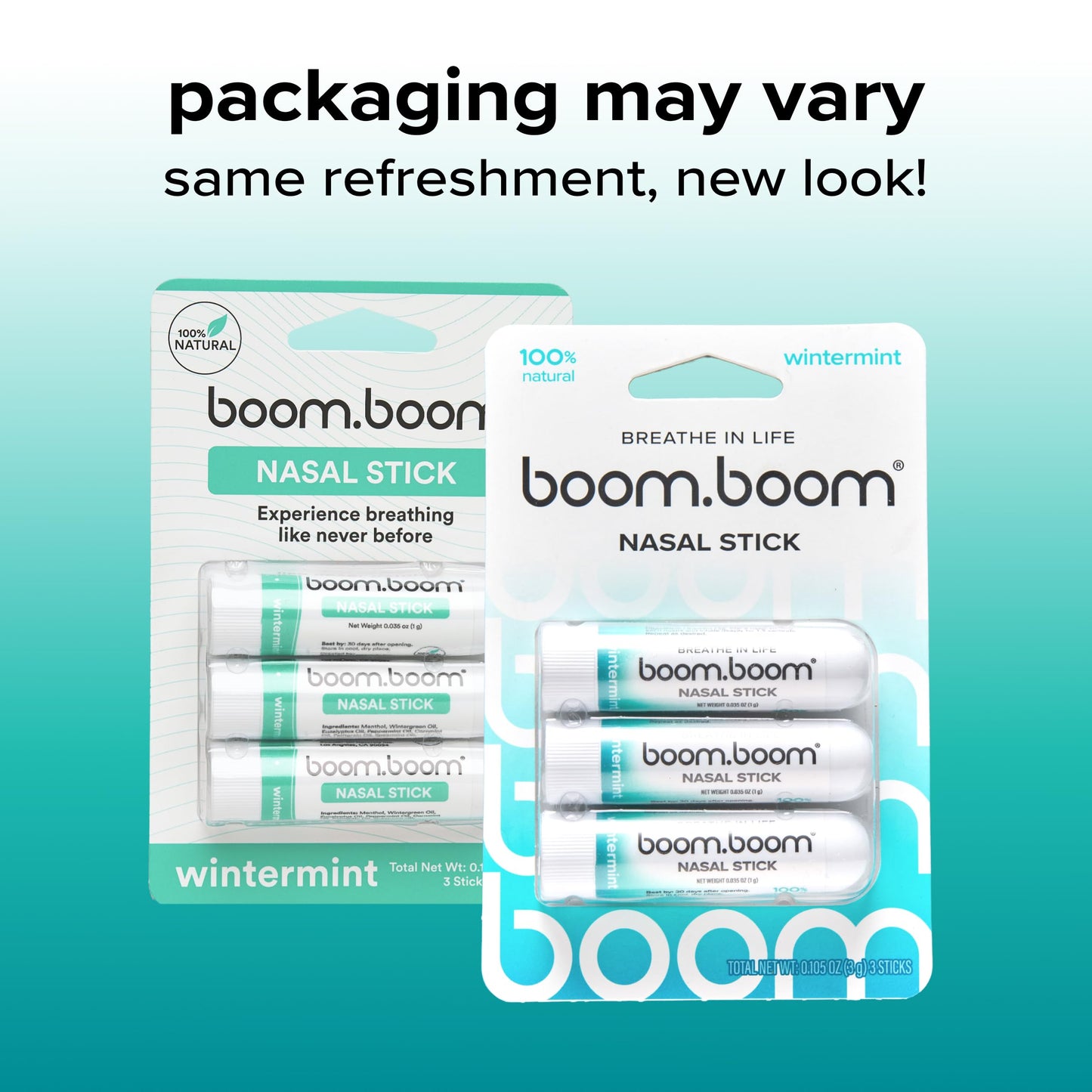 BoomBoom Nasal Stick | Vapor Flow Technology | Cool Refreshing Sensation | Natural Mood Boost | Simple Ingredients | Essential Oils + Menthol Inhaler (Mint, Wintermint, Tropical, Lavender) Nirvana Guru