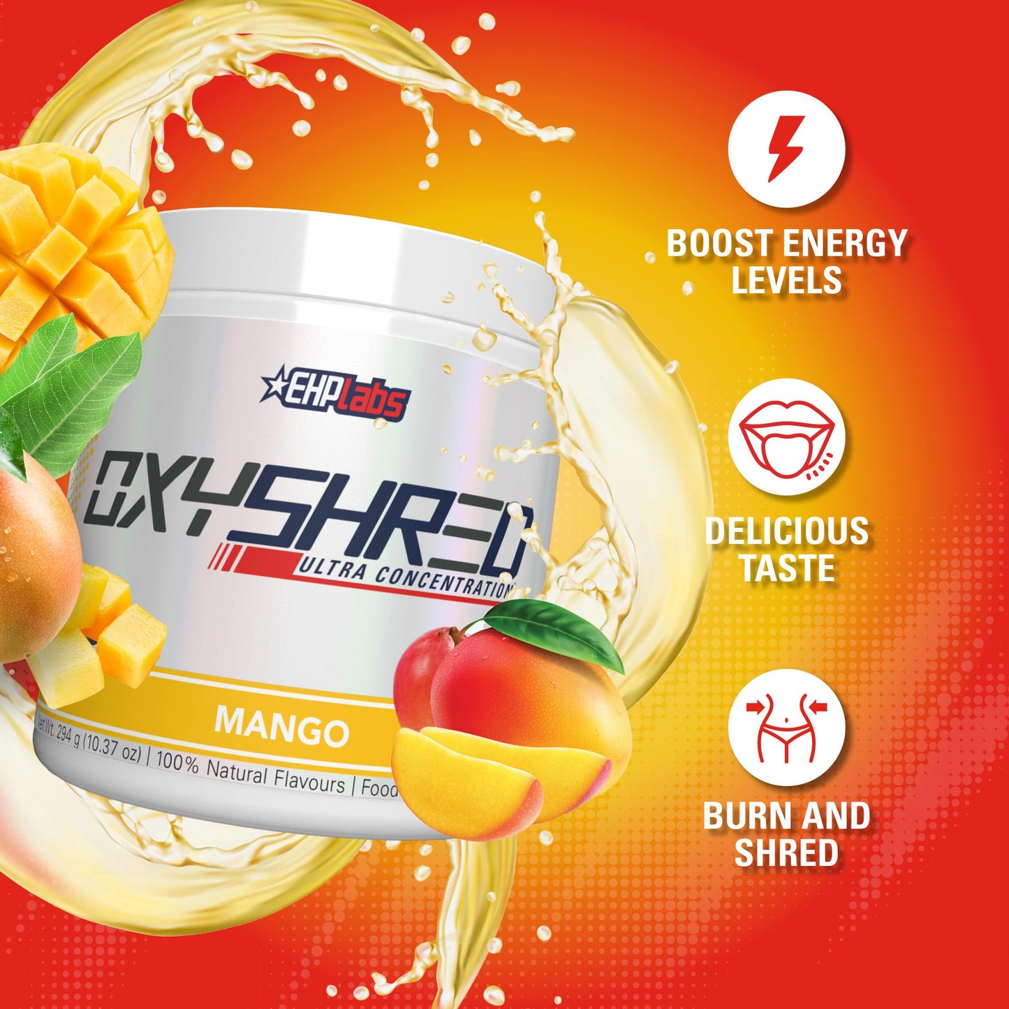 EHP Labs OxyShred Pre Workout Powder - Preworkout Powder with L Glutamine & Acetyl L Carnitine, Energy Boost Drink - Mango, 60 Servings Nirvana Guru