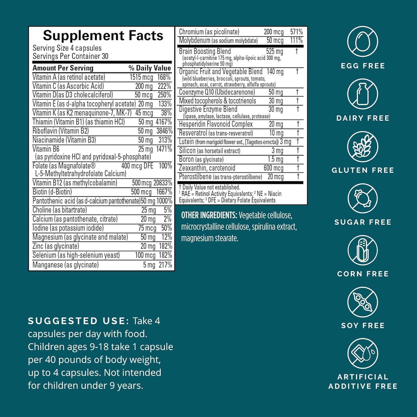 Dr Amen BrainMD NeuroVite Plus - 120 Capsules - Multivitamin & Mineral Supplement, Enhanced with Phytonutrients, Enzymes & Whole Foods - Gluten Free - 30 Servings Nirvana Guru