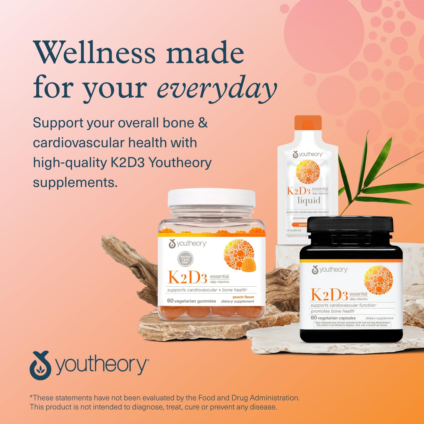 Youtheory K2D3 - Bone & Heart Health Support* - Combines Vitamin D3 & Vitamin K2 - Dairy, Soy & Gluten Free - 60 Vegetarian Capsules - Nirvana Guru