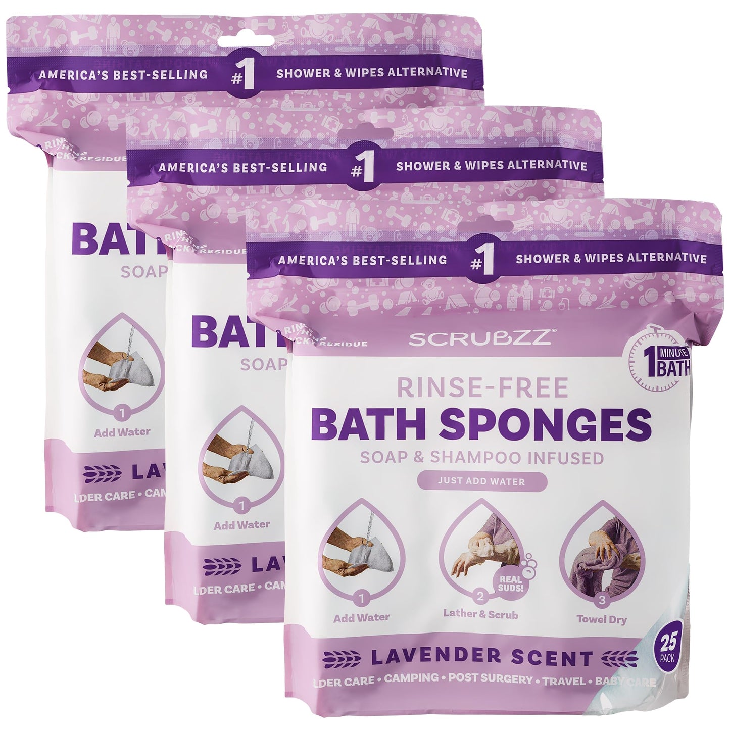 Scrubzz Disposable Rinse Free Bathing Wipes - 25 Pack - All-in-1 Single Use Shower Wipes, Simply Dampen, Lather, and Dry Without Shampoo or Rinsing Nirvana Guru