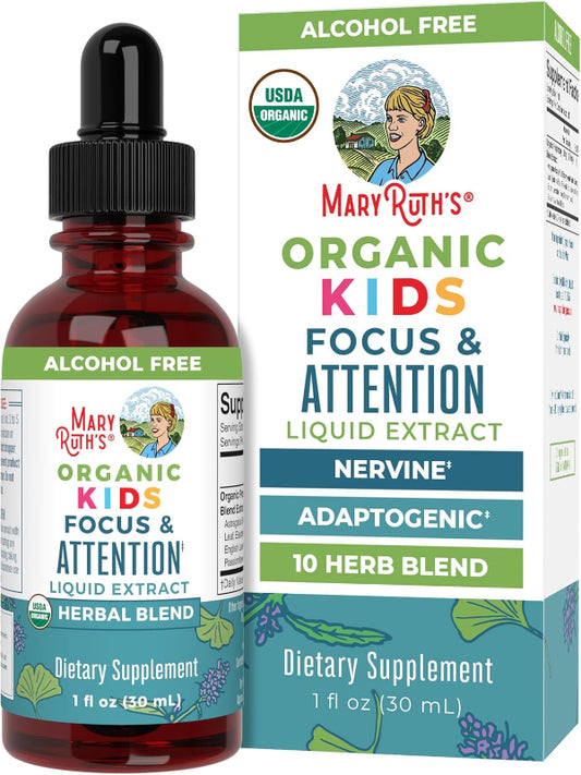 MaryRuth Organics Kids Brain Supplements for Memory and Focus, USDA Organic Drops with Ginkgo Biloba, Rhodiola Root & Licorice Root, Focus & Attention, Calm, Vegan, Non-GMO, Gluten Free, 30 Servings - Nirvana Guru