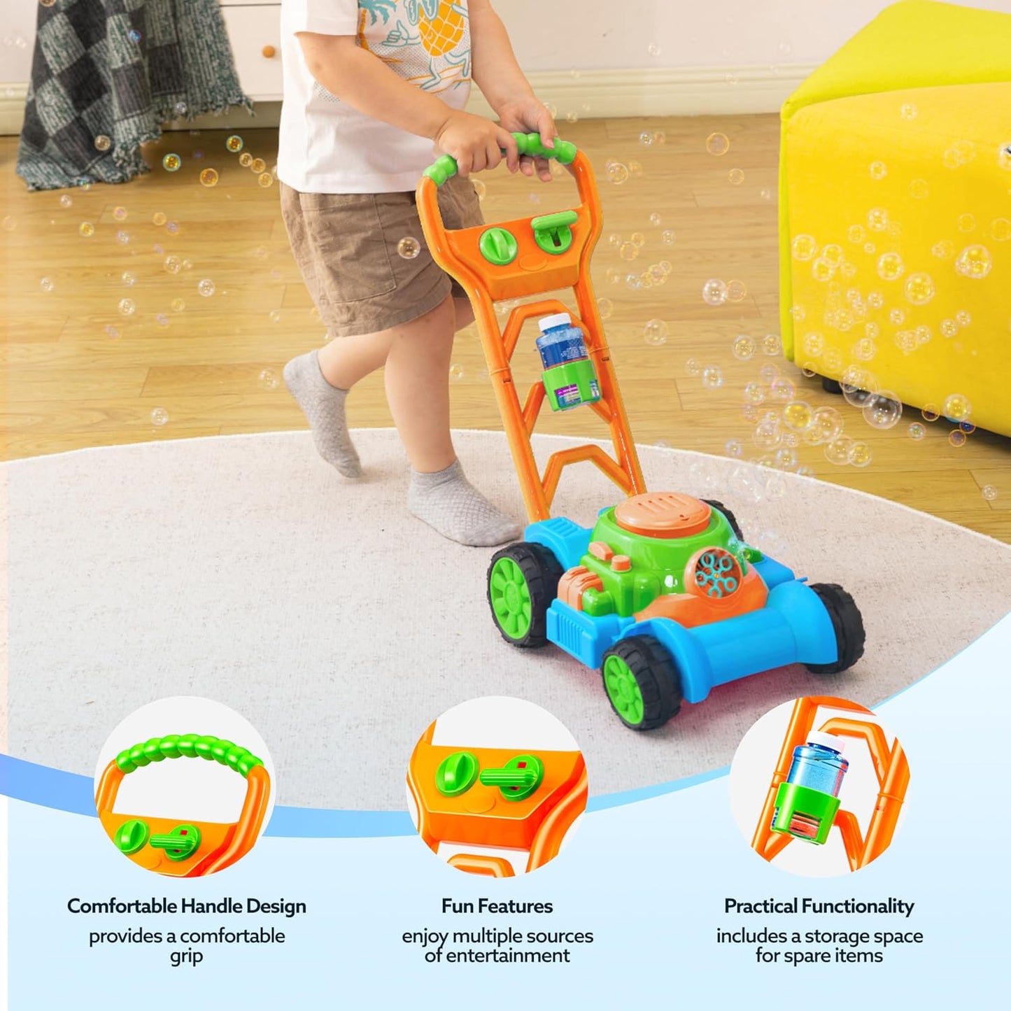 SLOOSH Bubble Lawn Mower Toddler Toys - Pretend Play Bubble Blower Machine Gardening Toy Leak-Proof for Indoor Outdoor Use, Push Toys Preschool Baby Boys Kids Halloween Birthday Gifts Nirvana Guru