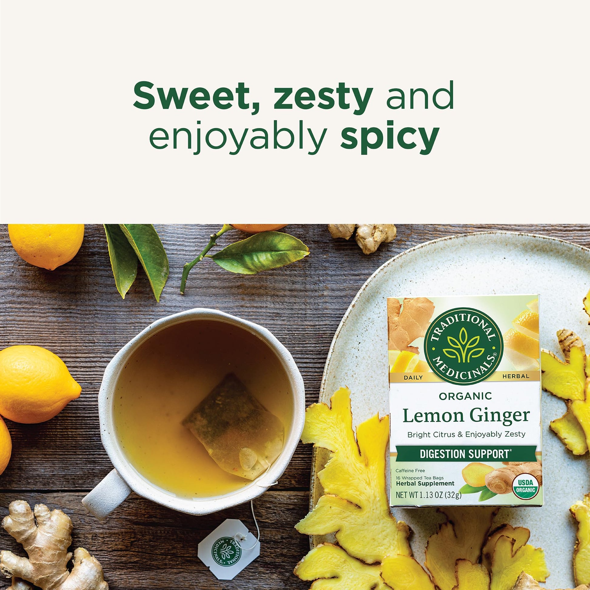 Traditional Medicinals Tea, Organic Ginger, Healthy Digestion, Pleasantly Spicy & Warming, 16 Tea Bags - Nirvana Guru