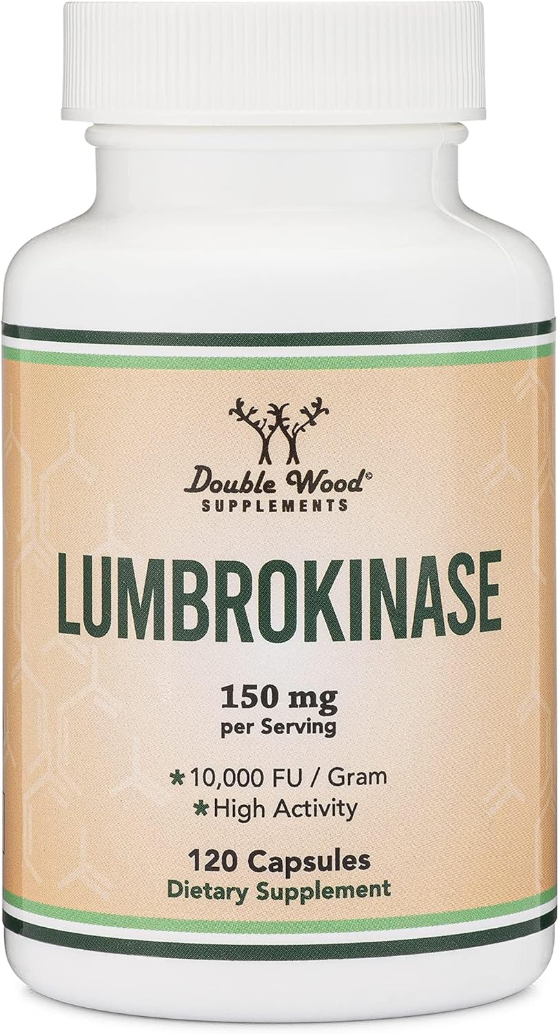 Lumbrokinase Enzymes Supplement - 120 Capsules (Max Activity 10,000 FU/Gram) 150mg per Serving (No Fillers, Non-GMO, Gluten Free) for Cardiovascular and Blood Circulation Support by Double Wood Nirvana Guru