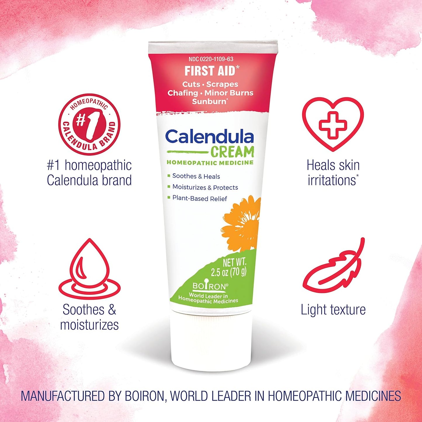 Boiron Calendula Cream for First Aid, Minor Burns, Cuts, Scrapes, Insect Bits and Sunburn - 2.5 oz - Nirvana Guru