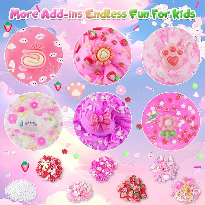 6 Pack Slimes, Pink Slime Kids, Cloud Slime kit for Girls Ages 8-12, Toys for Girls and Boys, for Kids Slime Set Party kit Goodie Bag Stuffers, 4 5 6 7 8 9 10 Year Old Girl Birthday Gift Cute Stuff nirvanaguru