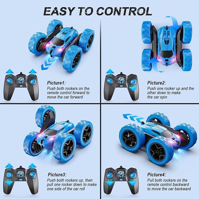 Remote Control Car, RC Cars Toys for Kids Ages 6-12, 4WD Stunt Car with LED Lights & 360° Flips, 2.4GHz, Upgraded USB-C Modular Batteries, 8-10 Year Old Boys Birthday Gift Nirvana Guru