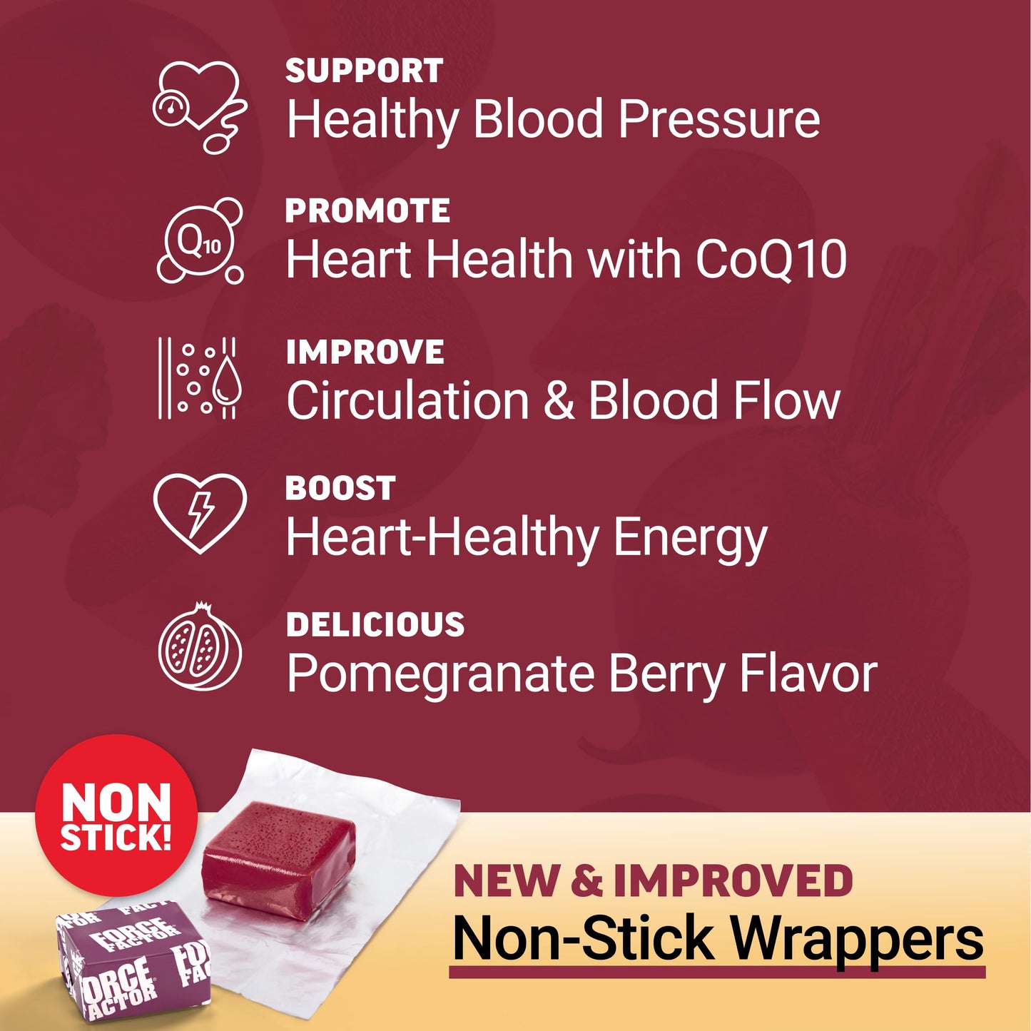 FORCE FACTOR Total Beets Ultimate Heart Health Chews for Blood Pressure Support, with Beetroot Powder, CoQ10, B Vitamins & Grapeseed Extract for Blood Flow & Energy, Black Cherry, 60 Soft Chews Nirvana Guru