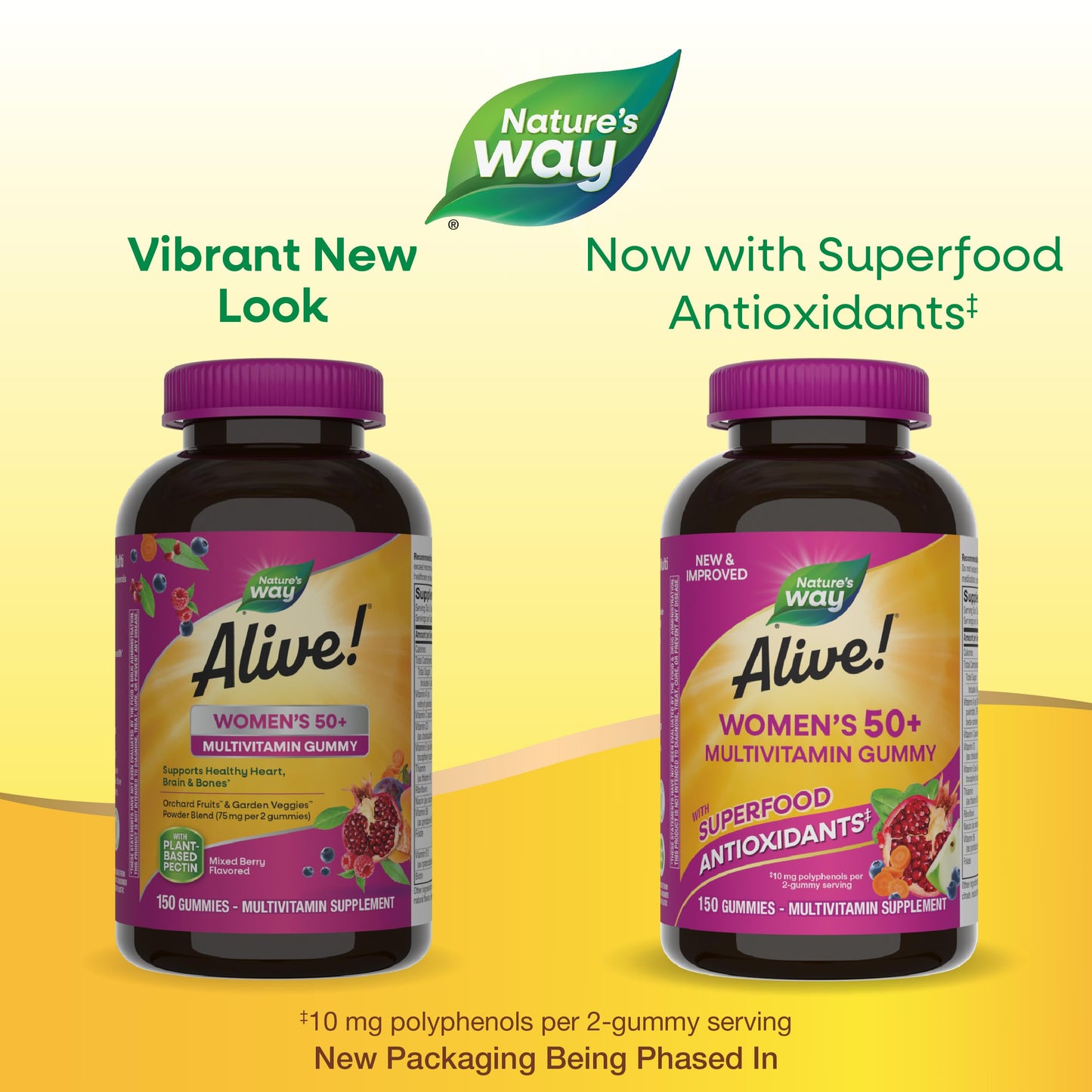 Nature's Way Alive Women’s 50+ Daily Gummy Multivitamins, Supports Multiple Body Systems*, Supports Healthy Heart, Brain & Bones,* B-Vitamins, Mixed Berry Flavored, 150 Gummies (Packaging May Vary) - Nirvana Guru