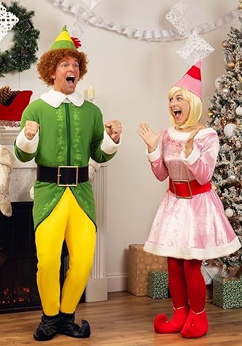 Women's Jovie Elf Costume Dress - 3 Pc Holiday Christmas Elf Costume w/Hat & Belt - Adult Elf Movie Jovie Dress nirvanaguru