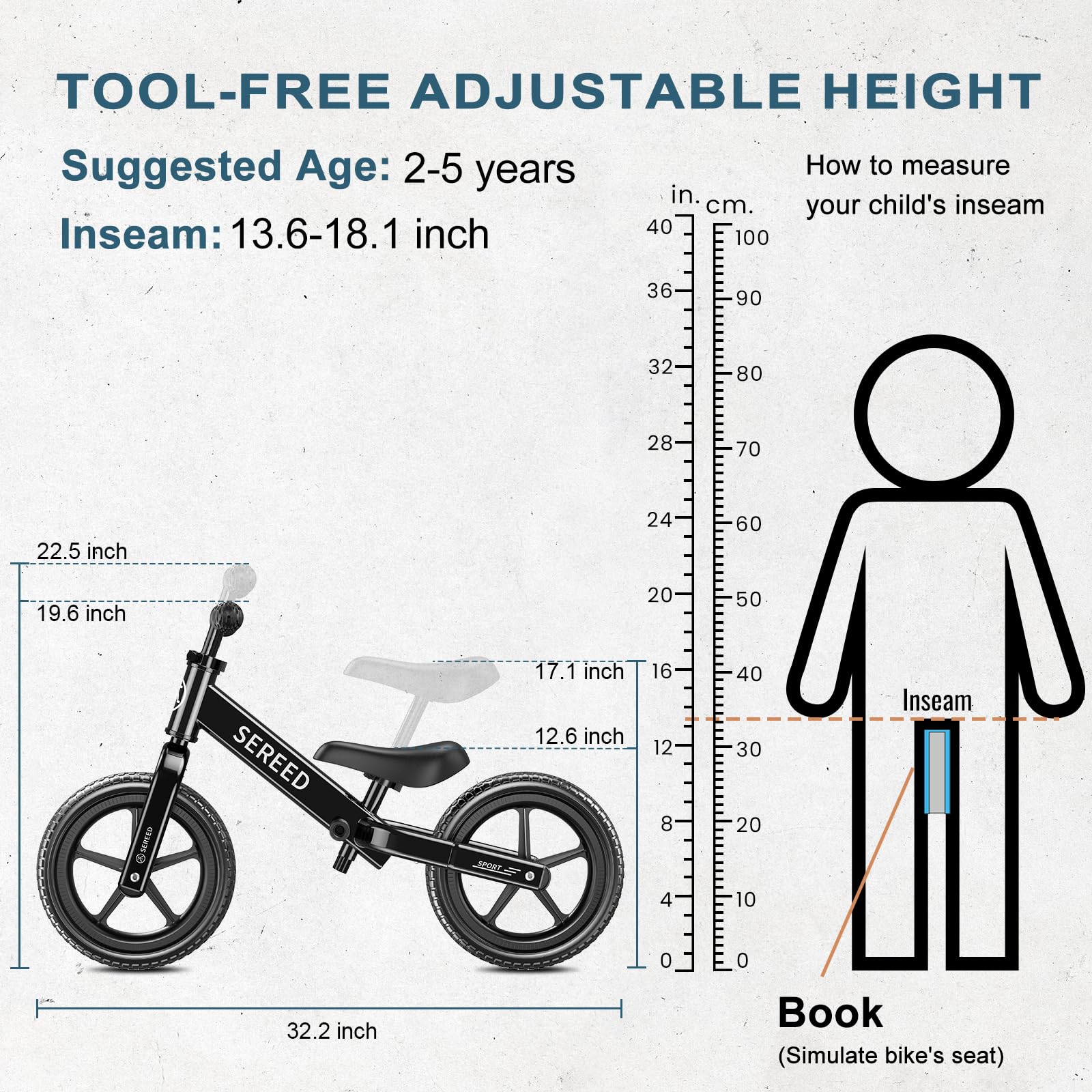 SEREED Toddler Balance Bike 2 Year Old, No Pedal Kids Toy Bike for 2-5 Years Old, Tool-Free Adjustment, Gift for 2-3 Boys Girls, Customize Plate with 3pcs Stickers (White) Nirvana Guru