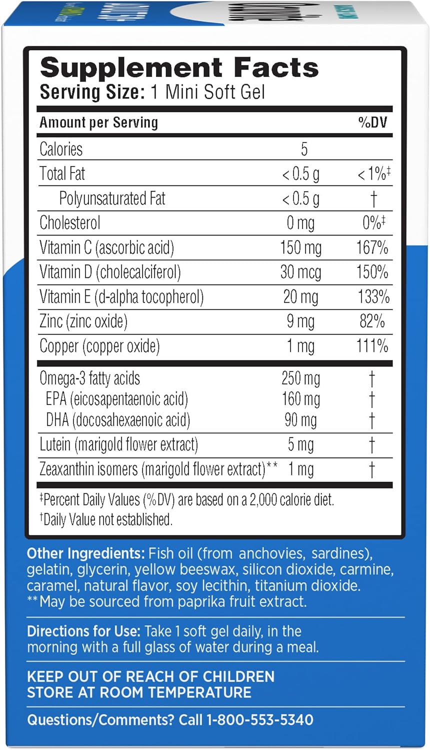 Ocuvite 50+ Eye Vitamin & Mineral Supplement, Multivitamin for Vision & Ocular Health with Omega-3, Zinc, Vitamins C & E, Lutein & Zeaxanthin, Zinc Supplements for Women and Men, 90 Softgels Nirvana Guru