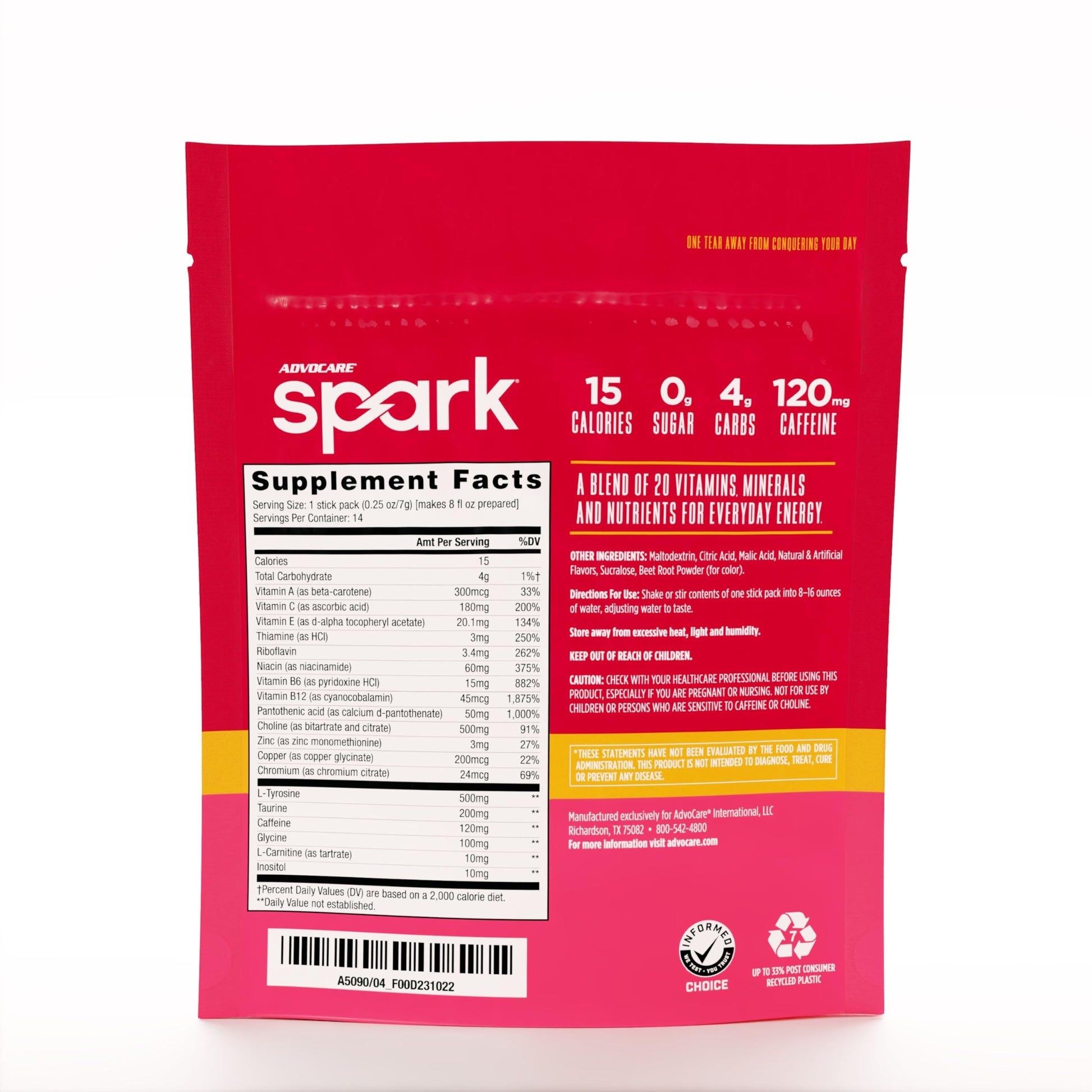 AdvoCare Spark Vitamin & Amino Acid Supplement - Focus & Energy Drink Powder Mix with Vitamin A, B-6, C & E - Also Includes L-Carnitine & L-Tyrosine - Fruit Punch - 10.5 oz Nirvana Guru