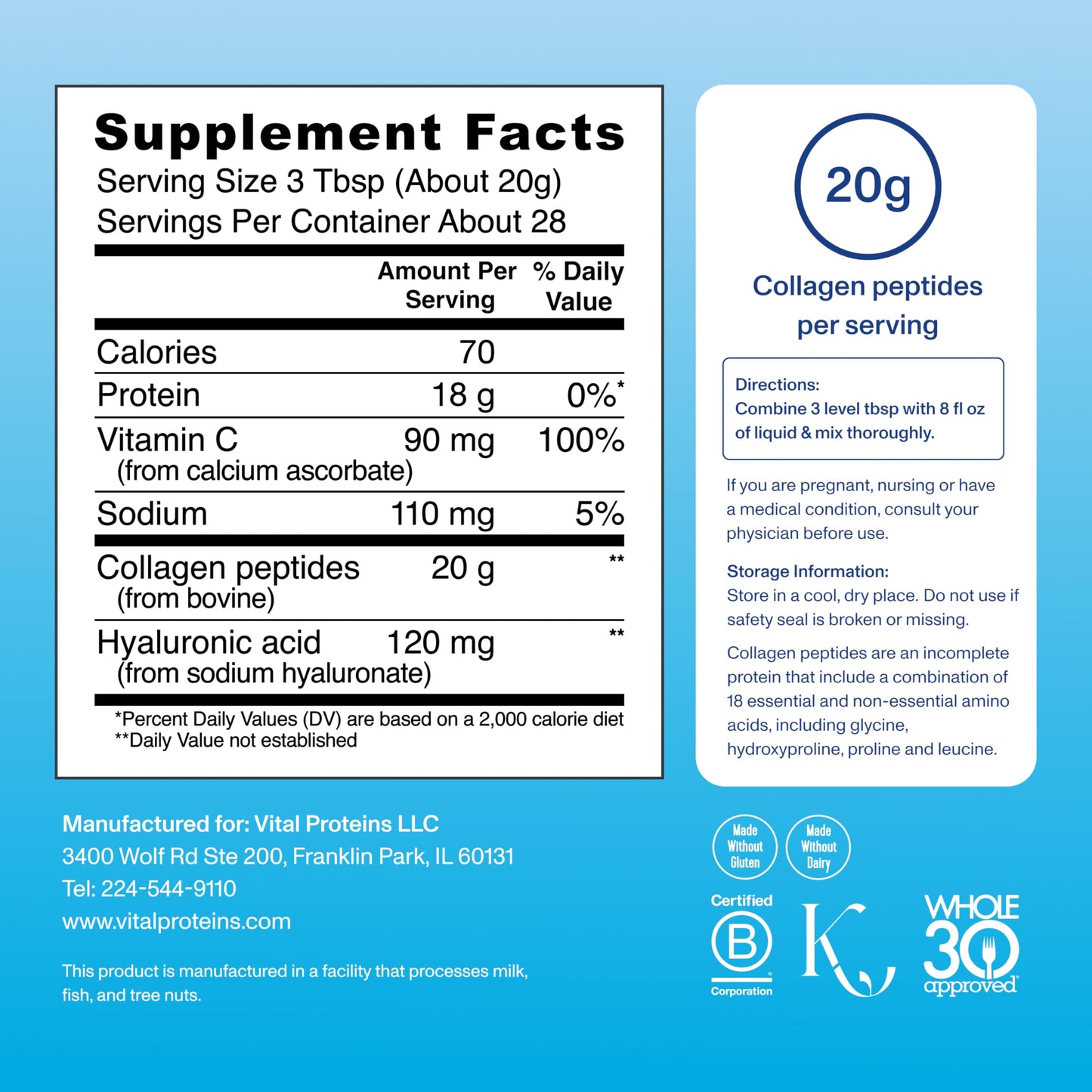 Vital Proteins Collagen Peptides Powder Advanced with Hyaluronic Acid & Vitamin C, Collagen Supplements, Unflavored, 13 Servings - Nirvana Guru