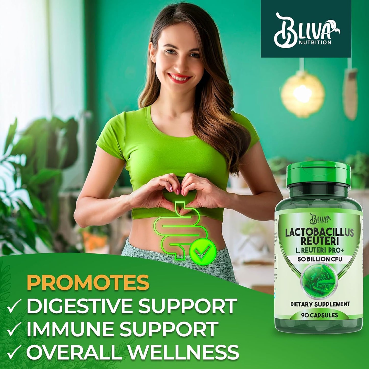 BLIVA Lactobacillus Reuteri Capsules – L Reuteri - 50 Billion CFU per Serving - Highest CFU Count L Reuteri Supplement - 90 Capsules - Nirvana Guru
