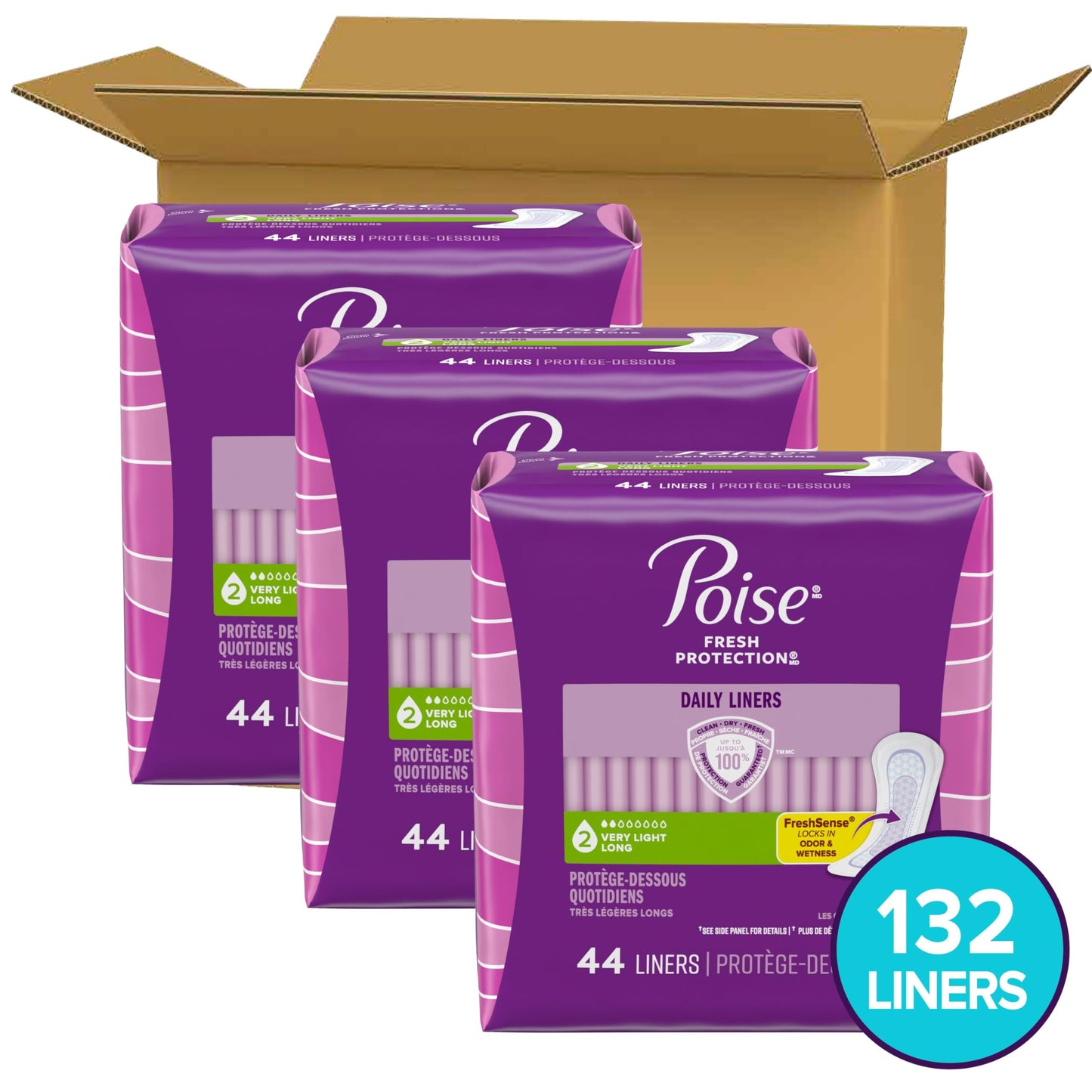 Poise Daily Liners, Incontinence Panty Liners, 2 Drop Very Light Absorbency, Regular Length, 48 Count of Pantiliners, Packaging May Vary