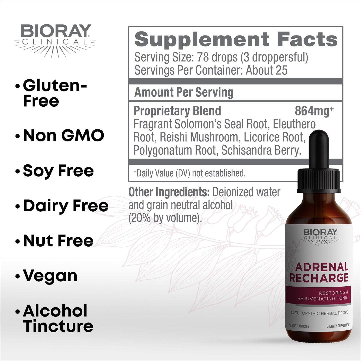 BIORAY Clinical Adrenal Recharge - 2 fl oz - Restoring & Rejuvenating Alcohol Tincture - Non-GMO, Vegan, Gluten Free Nirvana Guru