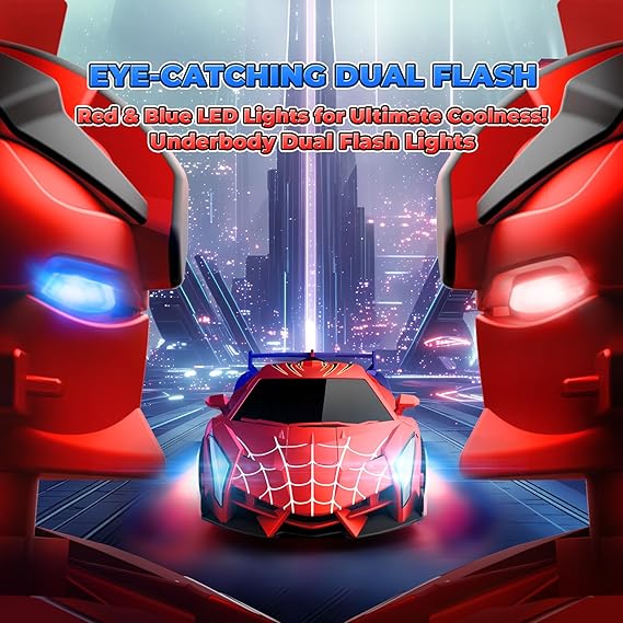 Spider Transform RC Cars Toys with Eye & Underbody Lights, 2.4GHz Remote Control Car One-Button Deformation, Fast 360°Rotation Robot Toys Birthday Gifts for 3 4 5 6 7 8 9 10 Year Old Boys Age 4-7 8-12 nirvanaguru