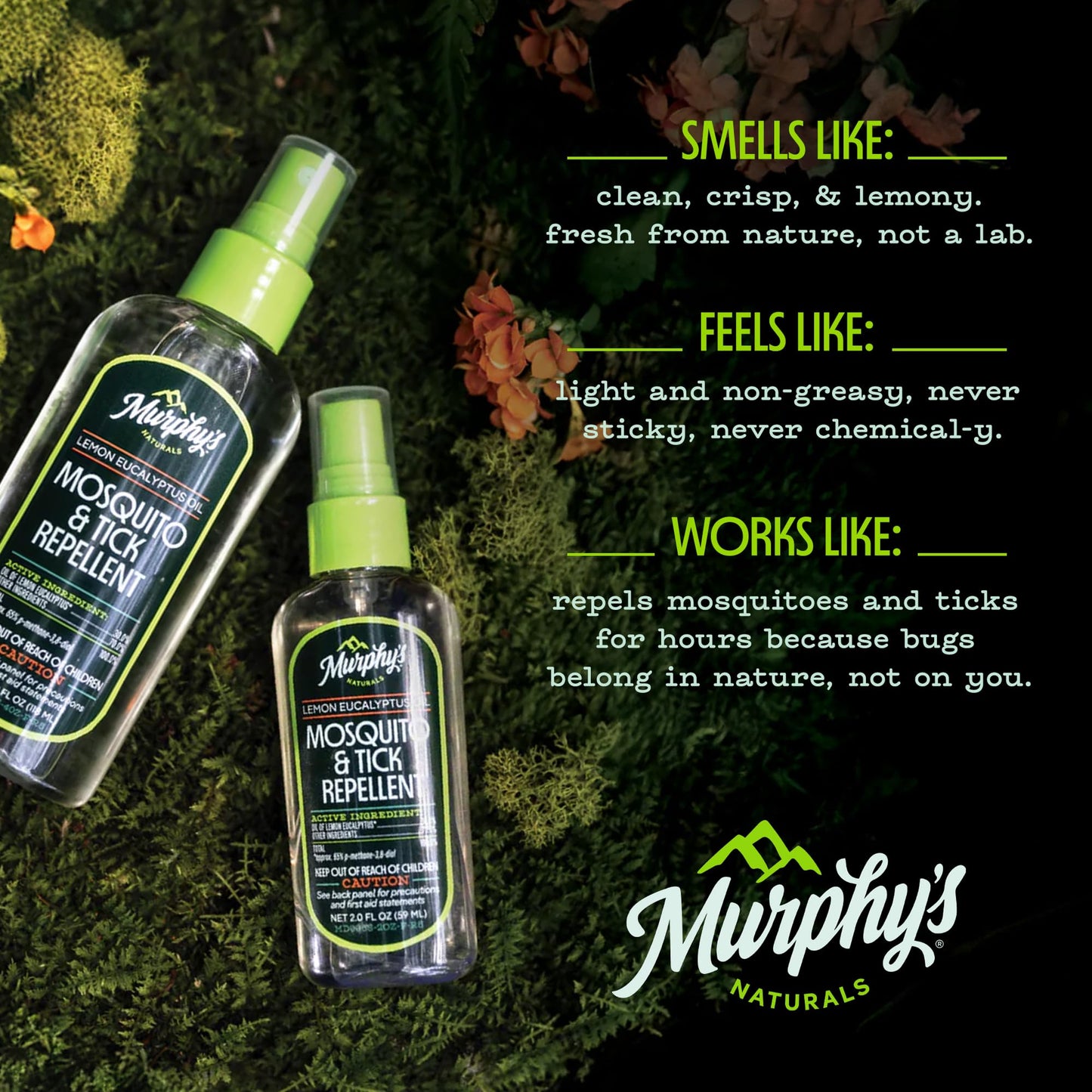Murphy's Naturals Mosquito & Tick Bug Repellent Spray, Oil of Lemon Eucalyptus for Skin + Outdoor Gear, DEET-Free, 4 Ounce Pump, 2-Pack