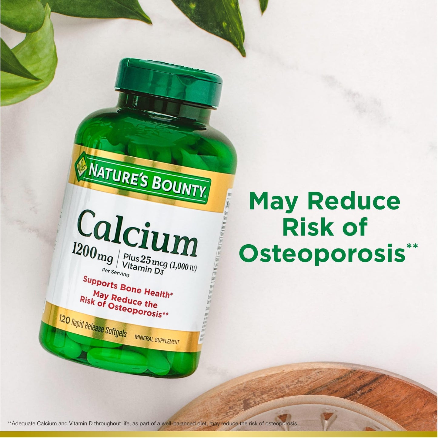 Nature's Bounty Calcium 1200 mg with Vitamin D3 - Bone Health Softgels, Calcium and Vitamin D Supplement, 120 ct (Pack of 1)
