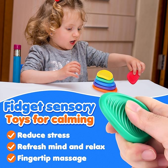 Fidget Toys Sensory Stone for Kids: 6 Pack Textured Soft Worry Stone for Autism Kids Calming - Fidget Stress Toys for Students Anxiety Relief - Small Prizes Fidget Toys nirvanaguru