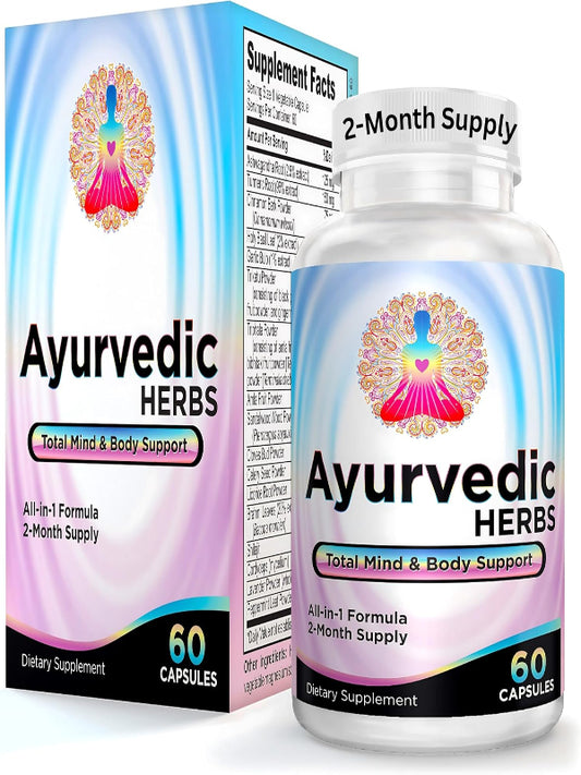 2-Month Ayurvedic Herbs (All-in-1) Supplement Blend - Ayurveda Mind Body Spirit Herbal Complex Pills with 17 Active Ingredients - Natural Ayurvedic Supplements | 60-Day Supply | 60 Capsules Nirvana Guru