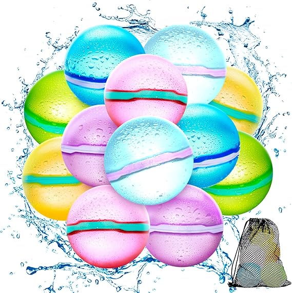 【12 Pack】Magnetic Reusable Water Balloons Fast Refillable for Kids Outdoor Activities, latex-free Kids Pool Beach Bath Toys, Self-Sealing Water Bomb Quick Fill for Summer Games (12) nirvanaguru