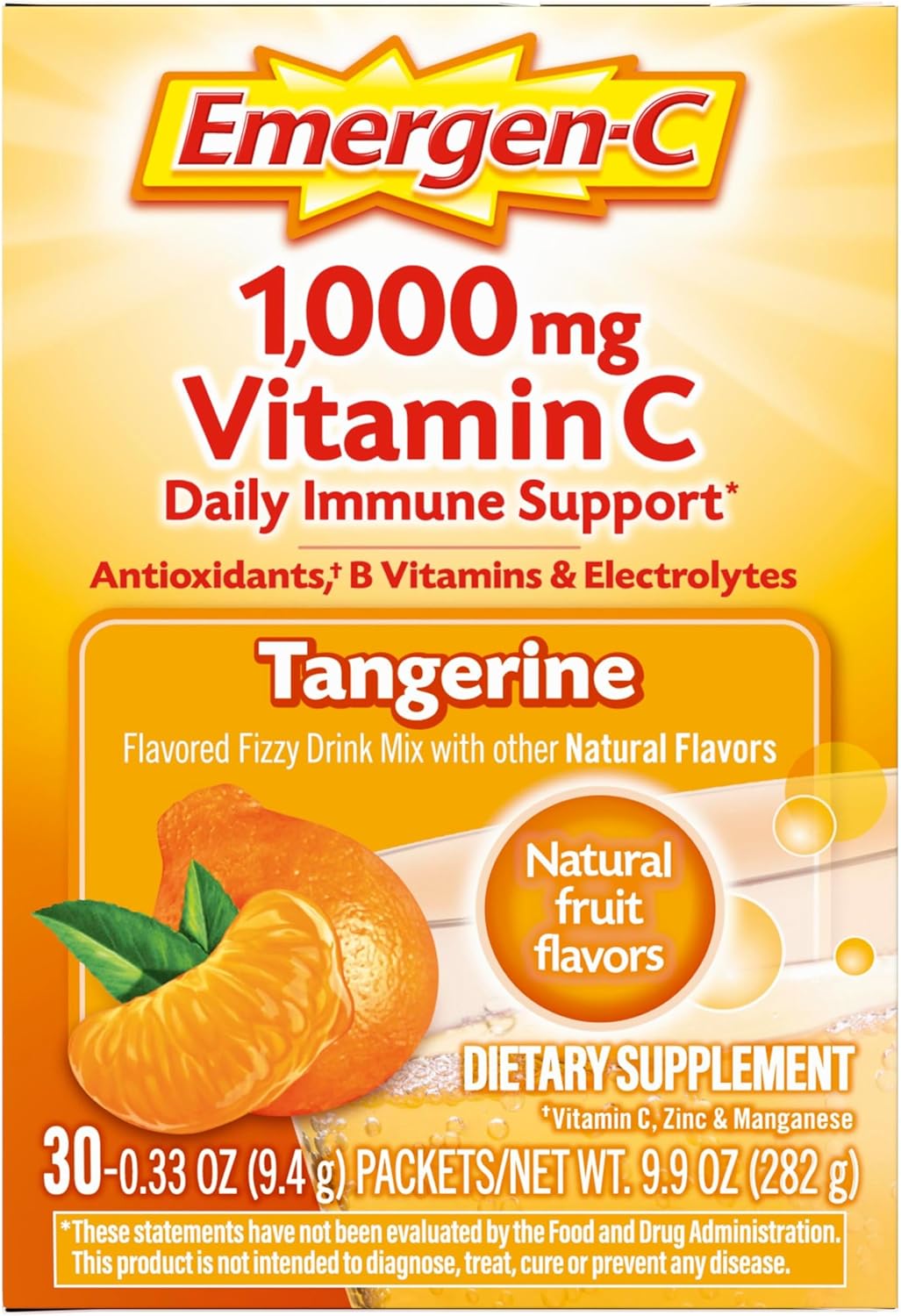 Emergen-C 1000mg Vitamin C Powder for Daily Immune Support Caffeine Free Vitamin C Supplements with Zinc and Manganese, B Vitamins and Electrolytes, Super Orange Flavor - 30 Count Nirvana Guru