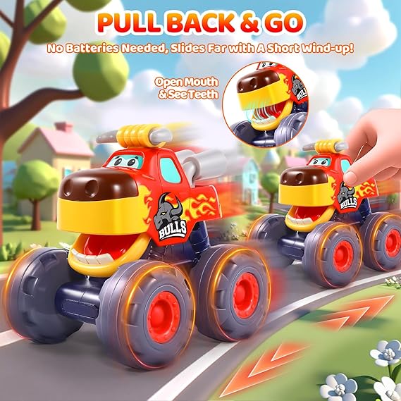 Car Toys for 1 Year Old Boy Gifts, Pull Back Monster Truck Toy Cars for Toddlers 1-3, 1 2 3 One Year Old Boy Birthday Gift 1st Vehicles Kids Stocking Stuffers Toddler Baby Boys Toys 12-18 Months nirvanaguru