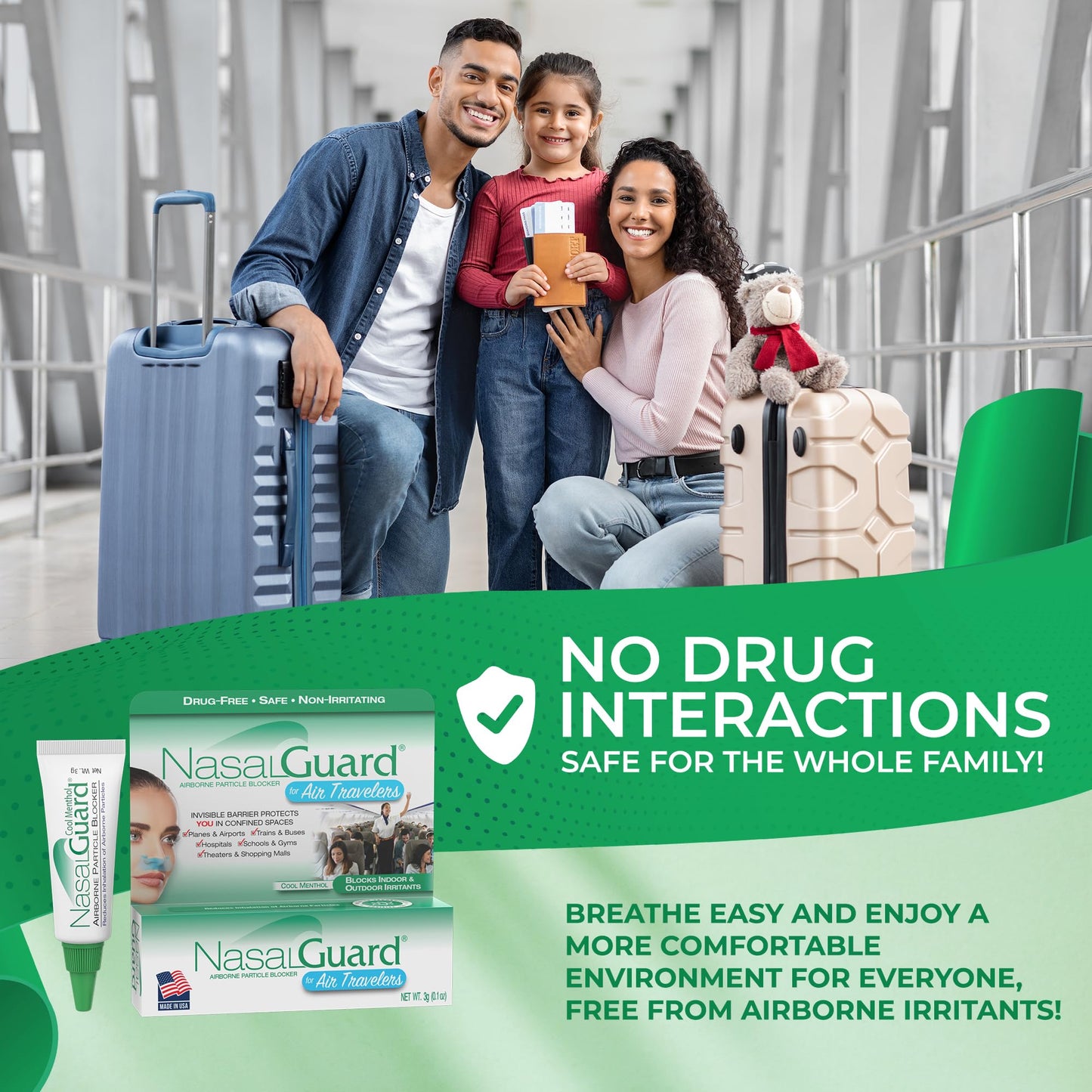 Airborne Particle Blocker Nasal Gel for Air Travelers - Drug-Free, Non-irritating, Non-drowsy, Airplane Travel Approved (Unscented) - Over 150 Applications Per Tube (0.1 oz, Pack of 1) Nirvana Guru