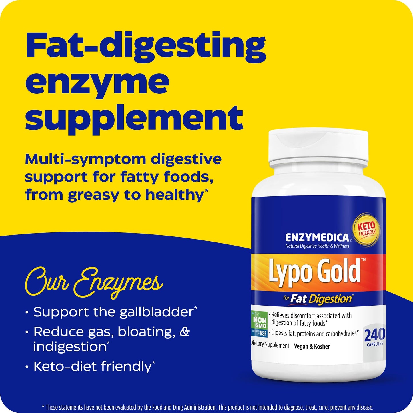 Enzymedica Lypo Gold, Digestive Enzymes for Fat Digestion, Offers Fast Acting Gas & Bloating Relief, 60 Count - Nirvana Guru