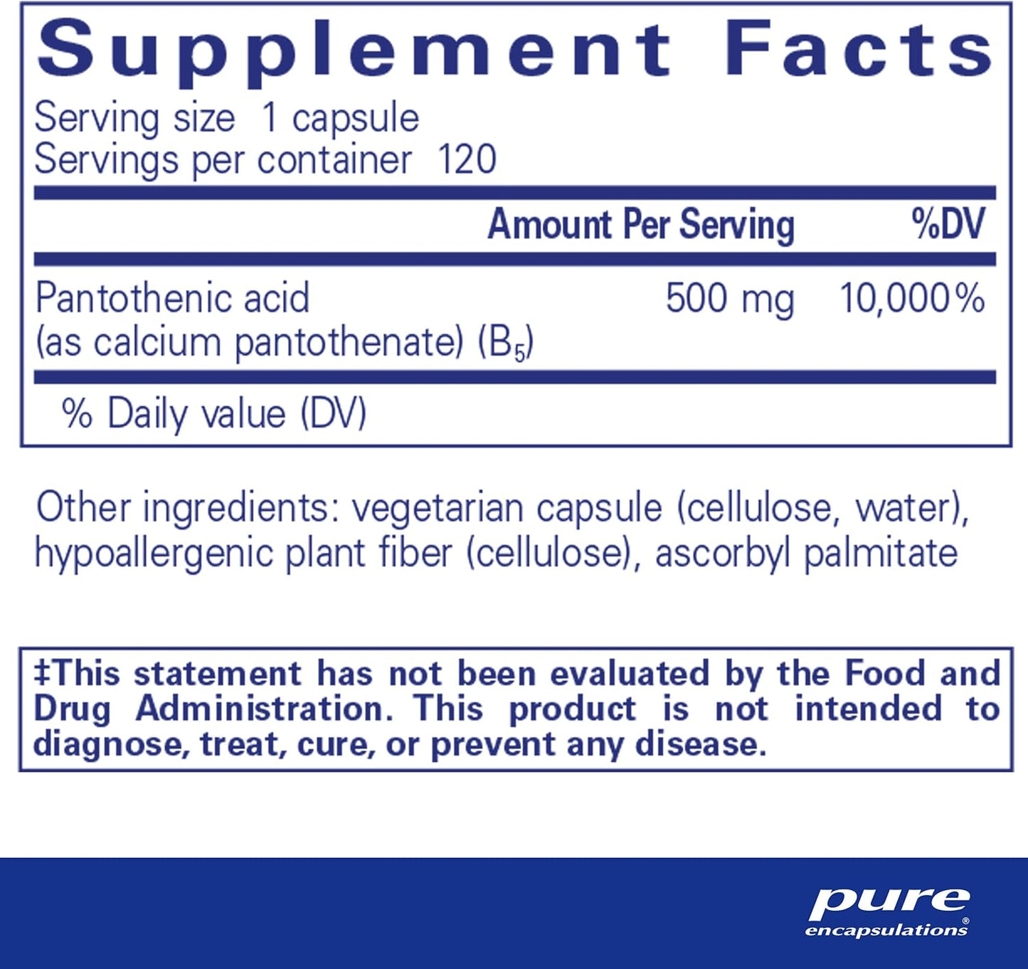 Pure Encapsulations Pantothenic Acid | Hypoallergenic Supplement Supports Cellular Energy Production, Adrenal and Cardiovascular Health | 120 Capsules - Nirvana Guru