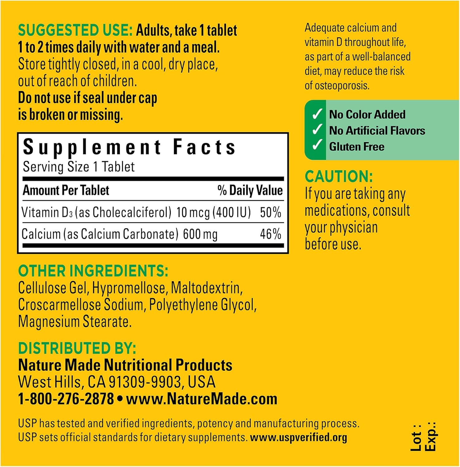 Nature Made Calcium 600 mg with Vitamin D3, Dietary Supplement for Bone Support, 220 Tablets (pack of 1) - Nirvana Guru