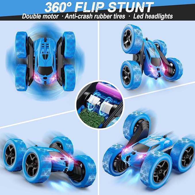 Remote Control Car, RC Cars Toys for Kids Ages 6-12, 4WD Stunt Car with LED Lights & 360° Flips, 2.4GHz, Upgraded USB-C Modular Batteries, 8-10 Year Old Boys Birthday Gift Nirvana Guru