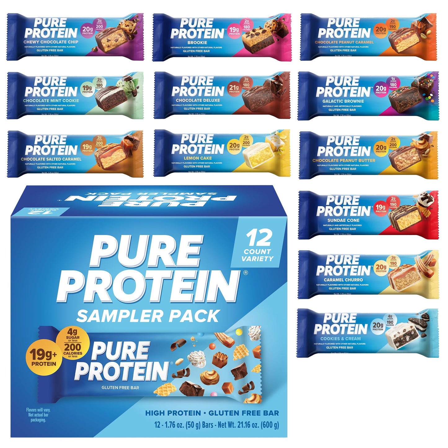 Pure Protein Bars, High Protein, Nutritious Snacks to Support Energy, Low Sugar, Gluten Free, Chocolate Deluxe, 1.76 oz., 12 Count(Pack of 1) (Packaging may vary)